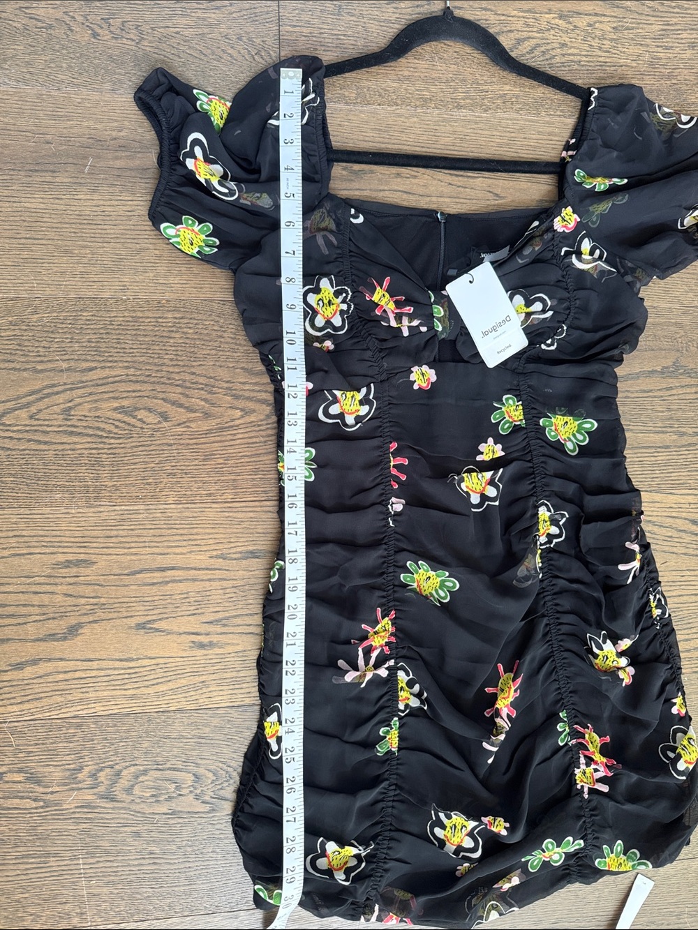 Desigual. mini floral ruched dress with knot tie front NWT - size large - Picture 8 of 9